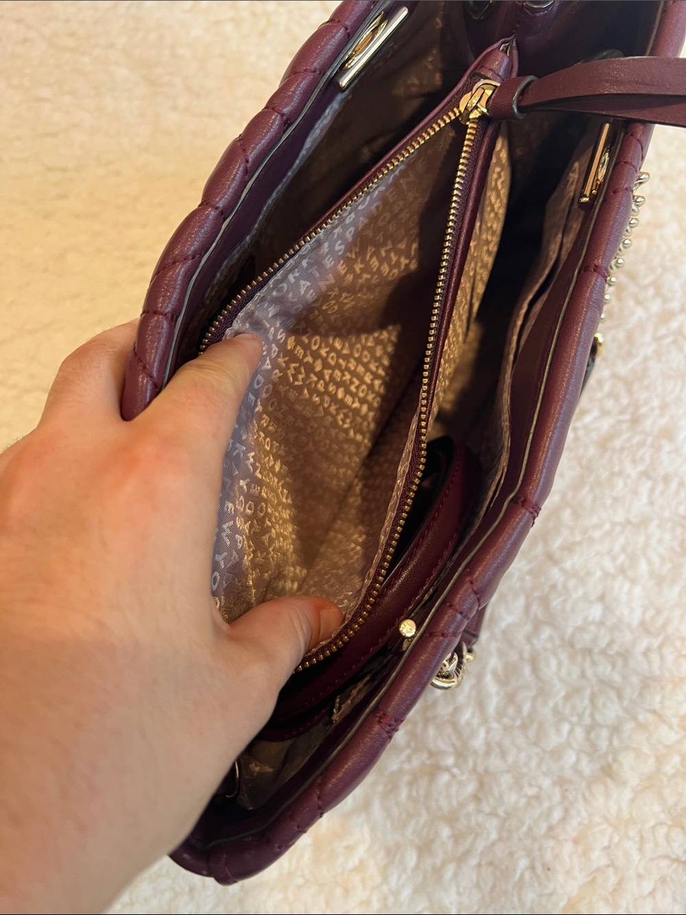 kate spade Quilted Burgundy Leather with Gold Chain Handles and longer strap. - Picture 8 of 13
